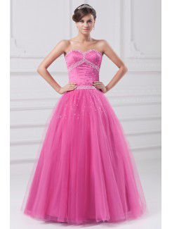 Net Sweetheart Floor Length A-line Embroidered Prom Dress