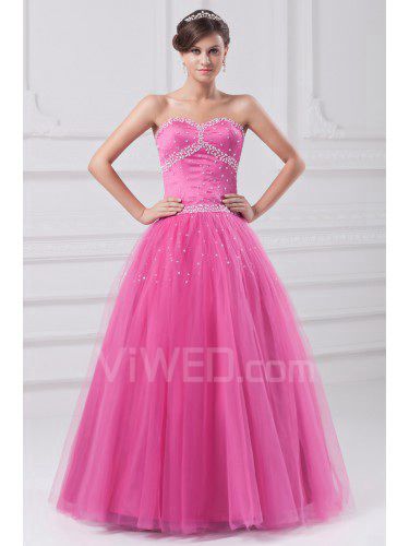 Net Sweetheart Floor Length A-line Embroidered Prom Dress