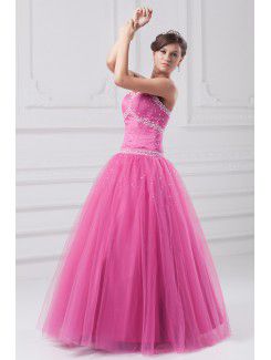 Net Sweetheart Floor Length A-line Embroidered Prom Dress