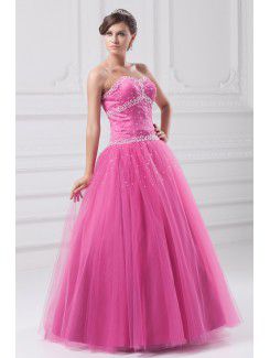 Net Sweetheart Floor Length A-line Embroidered Prom Dress