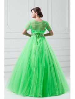 Net Sweetheart Floor Length A-line Embroidered Prom Dress