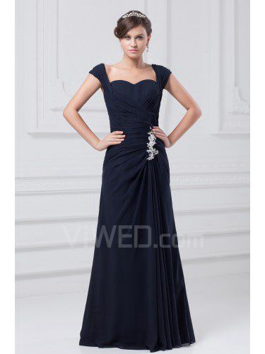 Chiffon Straps Sweep Train Column Embroidered Prom Dress