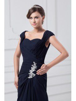 Chiffon Straps Sweep Train Column Embroidered Prom Dress