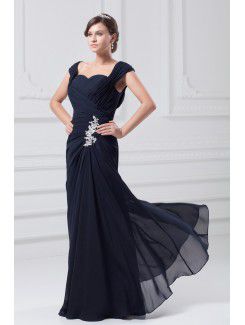 Chiffon Straps Sweep Train Column Embroidered Prom Dress