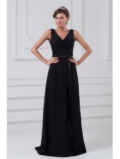 Chiffon V-Neck Floor Length Column Sash Prom Dress