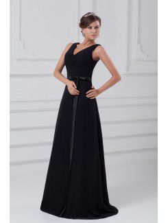 Chiffon V-Neck Floor Length Column Sash Prom Dress