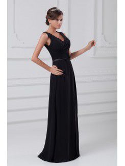 Chiffon V-Neck Floor Length Column Sash Prom Dress