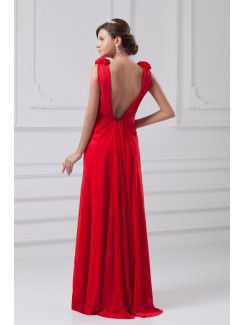 Chiffon V-Neck Floor Length Column Hand-made Flowers Prom Dress