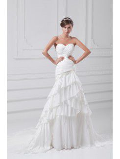 Taffeta Sweetheart Sweep Train Sheath Gathered Ruched Prom Dress