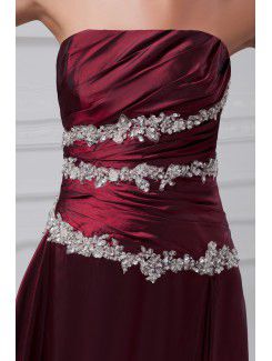 Taffeta Strapless Sweep Train A-line Embroidered Prom Dress