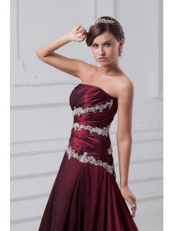 Taffeta Strapless Sweep Train A-line Embroidered Prom Dress