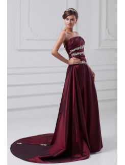 Taffeta Strapless Sweep Train A-line Embroidered Prom Dress