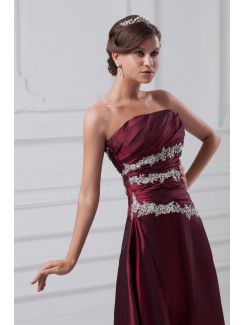 Taffeta Strapless Sweep Train A-line Embroidered Prom Dress