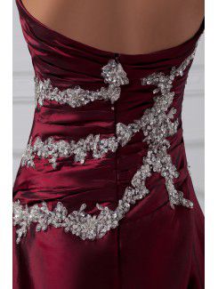 Taffeta Strapless Sweep Train A-line Embroidered Prom Dress