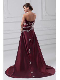 Taffeta Strapless Sweep Train A-line Embroidered Prom Dress