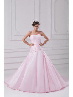 Satin Sweetheart Sweep Train A-line Embroidered Prom Dress