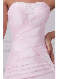 Satin Sweetheart Sweep Train A-line Embroidered Prom Dress