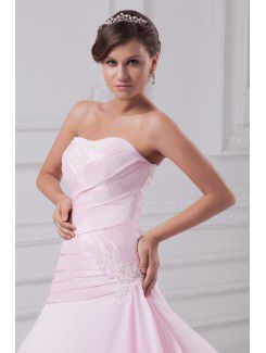 Satin Sweetheart Sweep Train A-line Embroidered Prom Dress