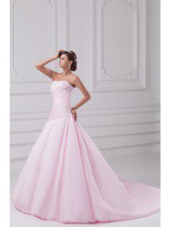 Satin Sweetheart Sweep Train A-line Embroidered Prom Dress