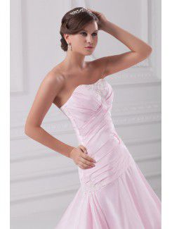 Satin Sweetheart Sweep Train A-line Embroidered Prom Dress