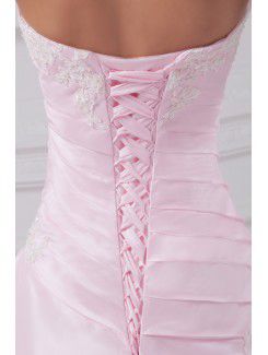 Satin Sweetheart Sweep Train A-line Embroidered Prom Dress