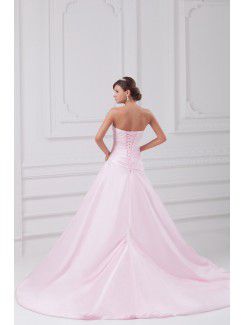 Satin Sweetheart Sweep Train A-line Embroidered Prom Dress