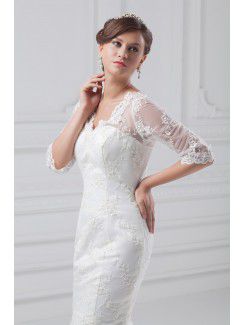 Lace V-Neck Sweep Train Sheath Half-Sleeves Wedding Dress