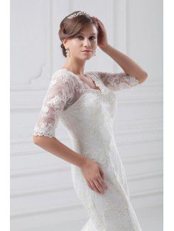 Lace V-Neck Sweep Train Sheath Half-Sleeves Wedding Dress