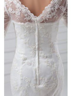 Lace V-Neck Sweep Train Sheath Half-Sleeves Wedding Dress