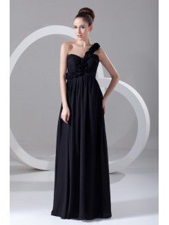 Chiffon One-Shoulder Floor Length Empire line Hand-made Flowers Prom Dress