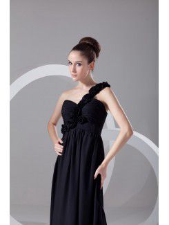 Chiffon One-Shoulder Floor Length Empire line Hand-made Flowers Prom Dress