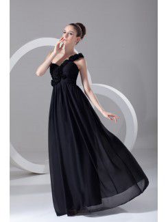 Chiffon One-Shoulder Floor Length Empire line Hand-made Flowers Prom Dress