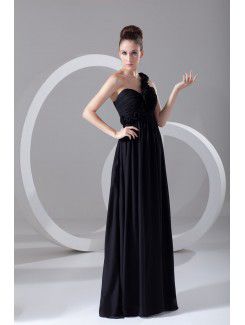 Chiffon One-Shoulder Floor Length Empire line Hand-made Flowers Prom Dress