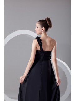 Chiffon One-Shoulder Floor Length Empire line Hand-made Flowers Prom Dress