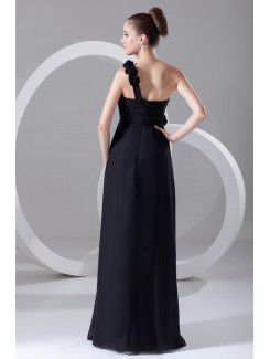 Chiffon One-Shoulder Floor Length Empire line Hand-made Flowers Prom Dress