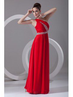 Chiffon Asymmetrical Floor Length Column Embroidered Prom Dress