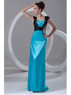 Chiffon and Satin Straps Sweep Train Column Embroidered Prom Dress