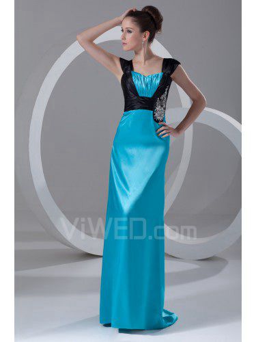 Chiffon and Satin Straps Sweep Train Column Embroidered Prom Dress