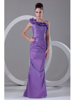 Taffeta One-Shoulder Floor Length Sheath Directionally Ruched Prom Dress