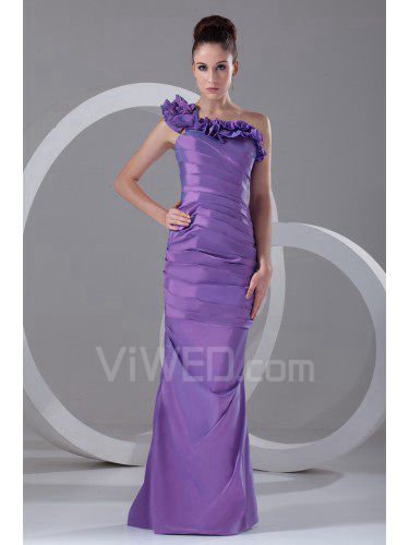 Taffeta One-Shoulder Floor Length Sheath Directionally Ruched Prom Dress