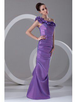 Taffeta One-Shoulder Floor Length Sheath Directionally Ruched Prom Dress