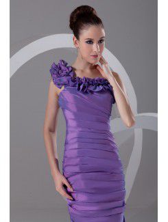 Taffeta One-Shoulder Floor Length Sheath Directionally Ruched Prom Dress