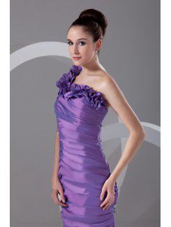 Taffeta One-Shoulder Floor Length Sheath Directionally Ruched Prom Dress