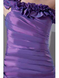 Taffeta One-Shoulder Floor Length Sheath Directionally Ruched Prom Dress
