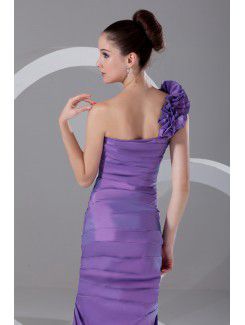 Taffeta One-Shoulder Floor Length Sheath Directionally Ruched Prom Dress