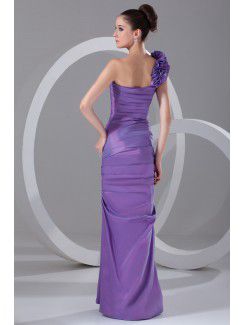 Taffeta One-Shoulder Floor Length Sheath Directionally Ruched Prom Dress