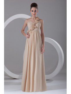 Chiffon One-Shoulder Floor Length Empire line Embroidered Prom Dress