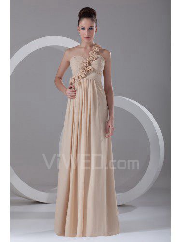 Chiffon One-Shoulder Floor Length Empire line Embroidered Prom Dress