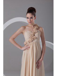 Chiffon One-Shoulder Floor Length Empire line Embroidered Prom Dress