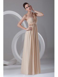 Chiffon One-Shoulder Floor Length Empire line Embroidered Prom Dress